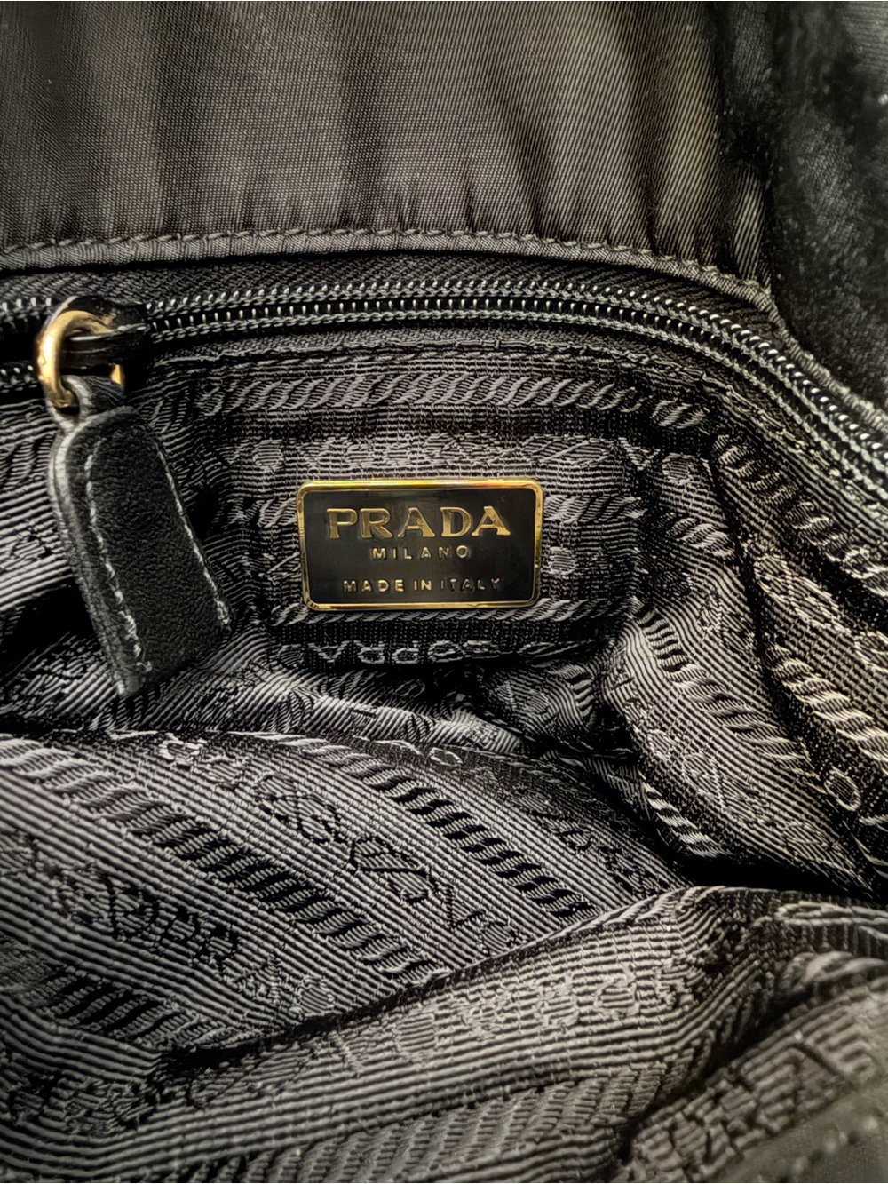 PRADA Black Leather Shoulder Bag w/Leather & Gold Chain Straps & 3 Large Pockets - Picture 8 of 13